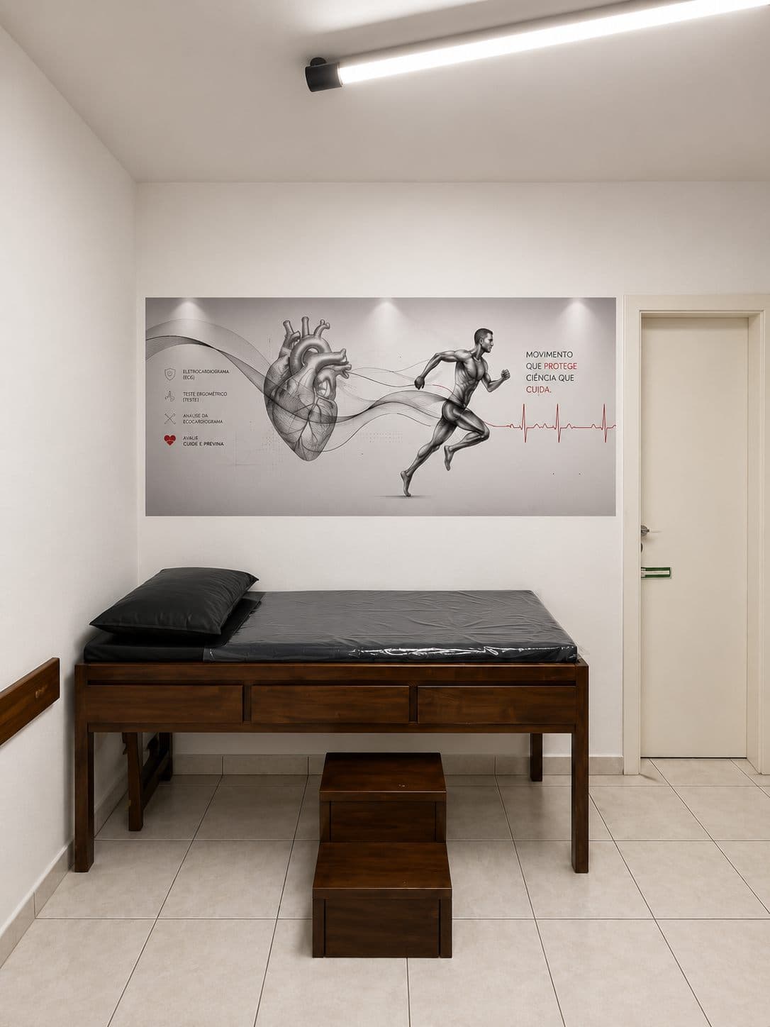 Sala de exames da Cardiocentro, limpa e climatizada